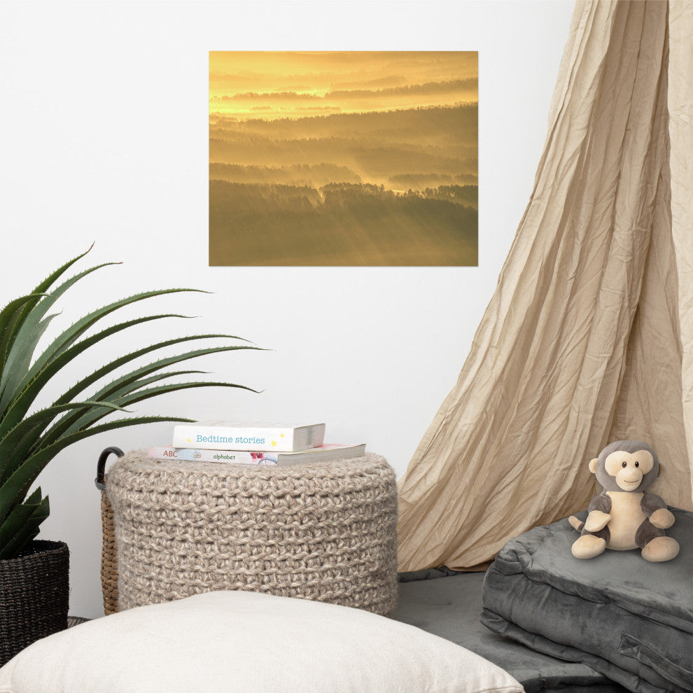 Golden Mist Valley - Hills & Mountain Range Landscape Wall Art Prints, 16" X 20"