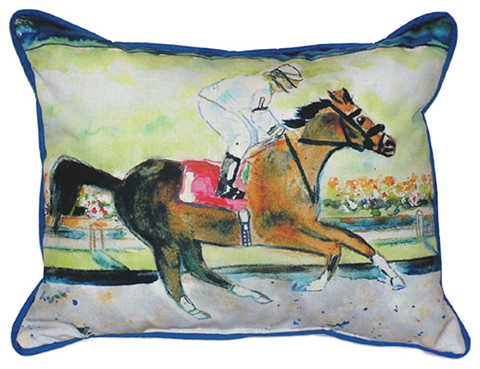 Betsy Drake Racing Horse Extra Large 20 X 24 Indoor / Outdoor Pillow