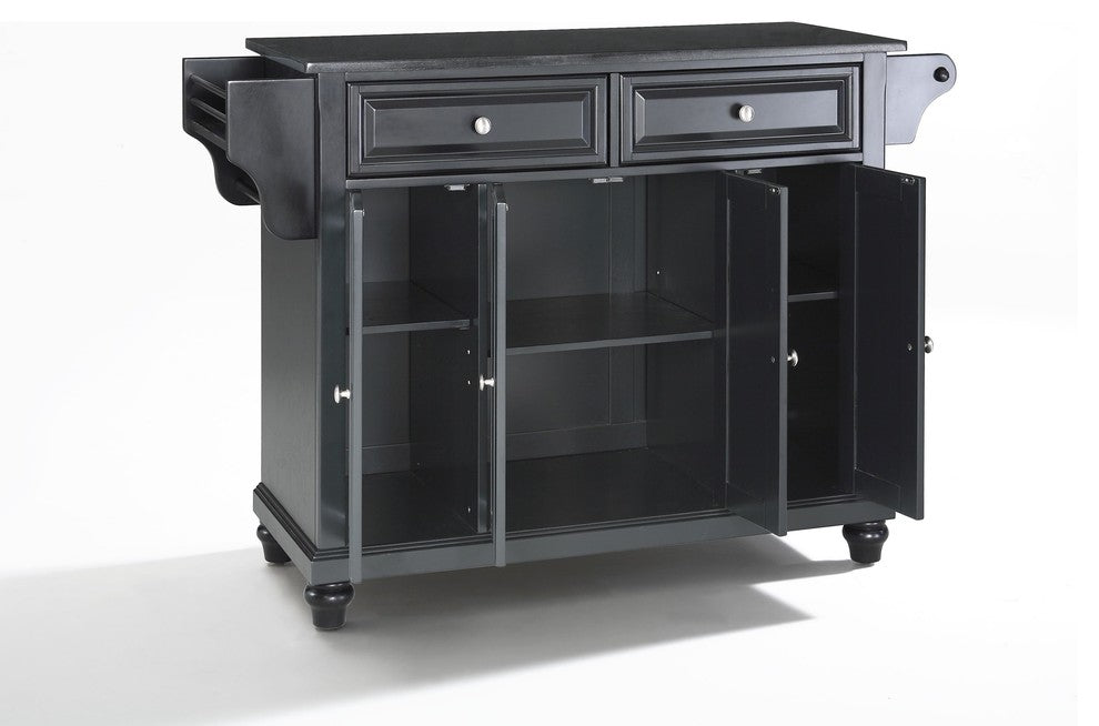 Cambridge Solid Black Granite Top Kitchen Island, Black Finish