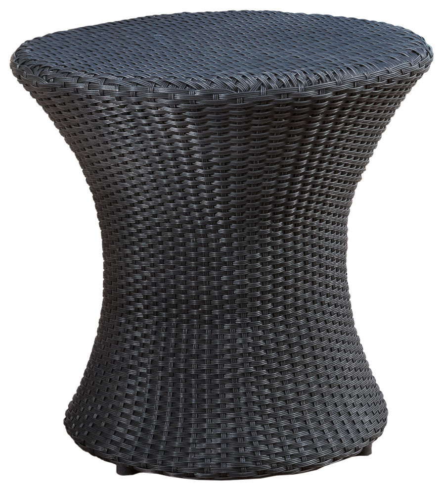 GDF Studio Lorenzo Outdoor Boho Wicker Accent Table, Black