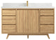 Madison Teak 60 Single Bathroom Vanity in Light Natural 2" Calacatta Laza