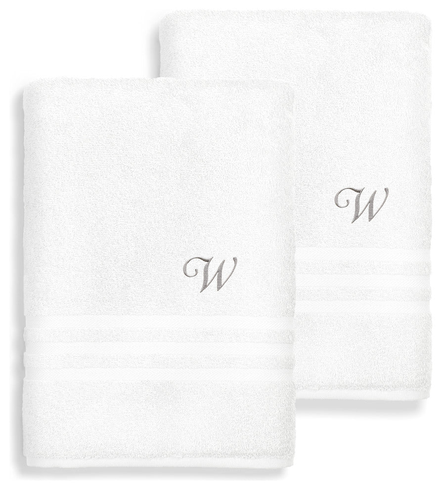 Denzi Bath Towels With Monogrammed Letter, Set of 2, W