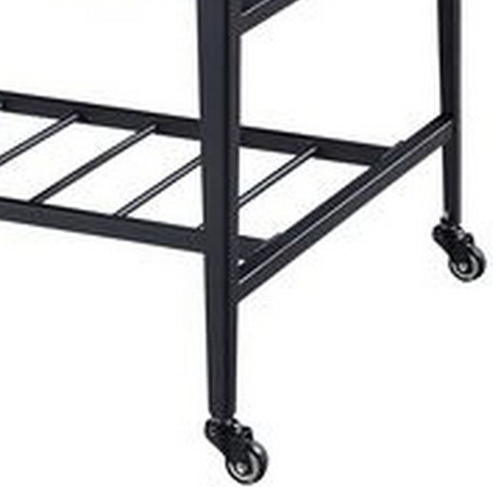 Benzara BM251155 3 Tier Kitchen Island, 3 Drawers/Lockable Caster, Brown/Black