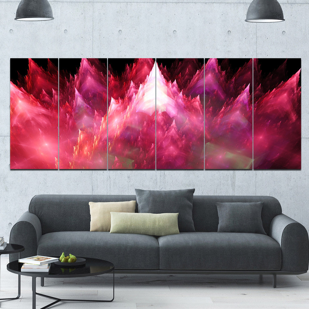 Red Fractal Crystals Design, Abstract Canvas Art Print, 70"x28", 6 Panels