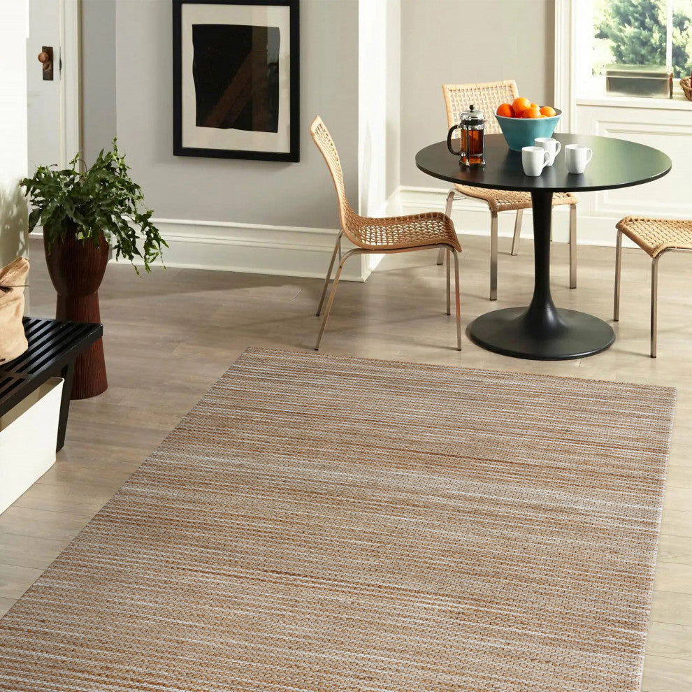 Crest Beige Rustic Striped Handmade Jute/Wool Blend Area Rug, 8' x 10'