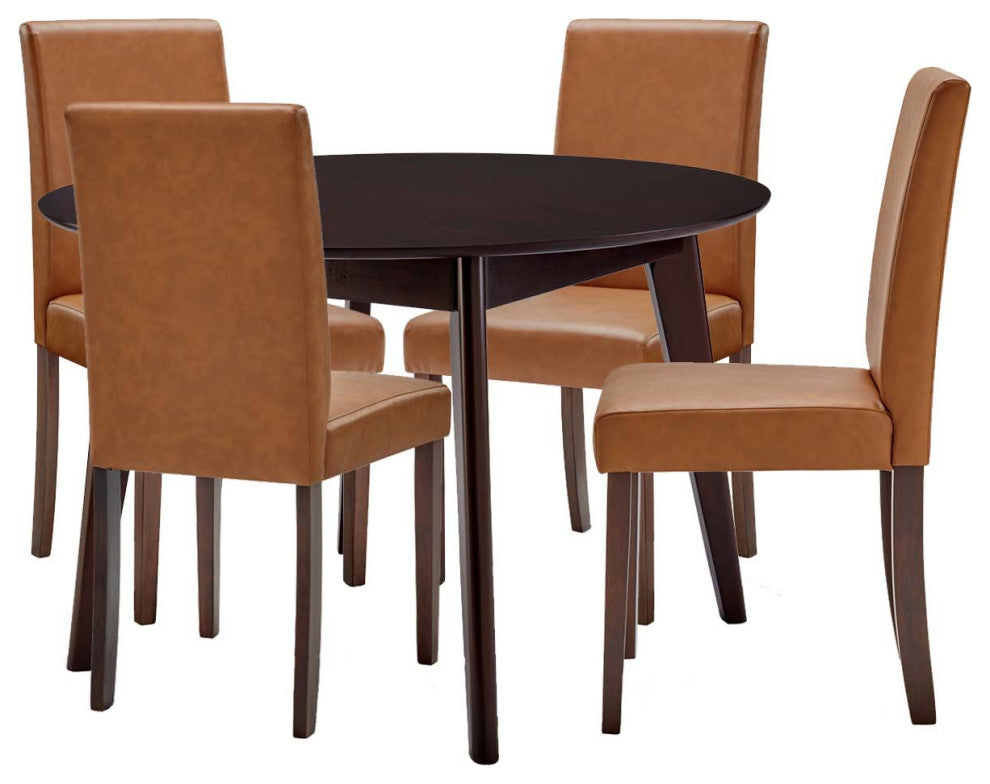 Side Chair and Table Set, Faux Leather, Drak Brown Tan, Cafe Bistro Restaurant