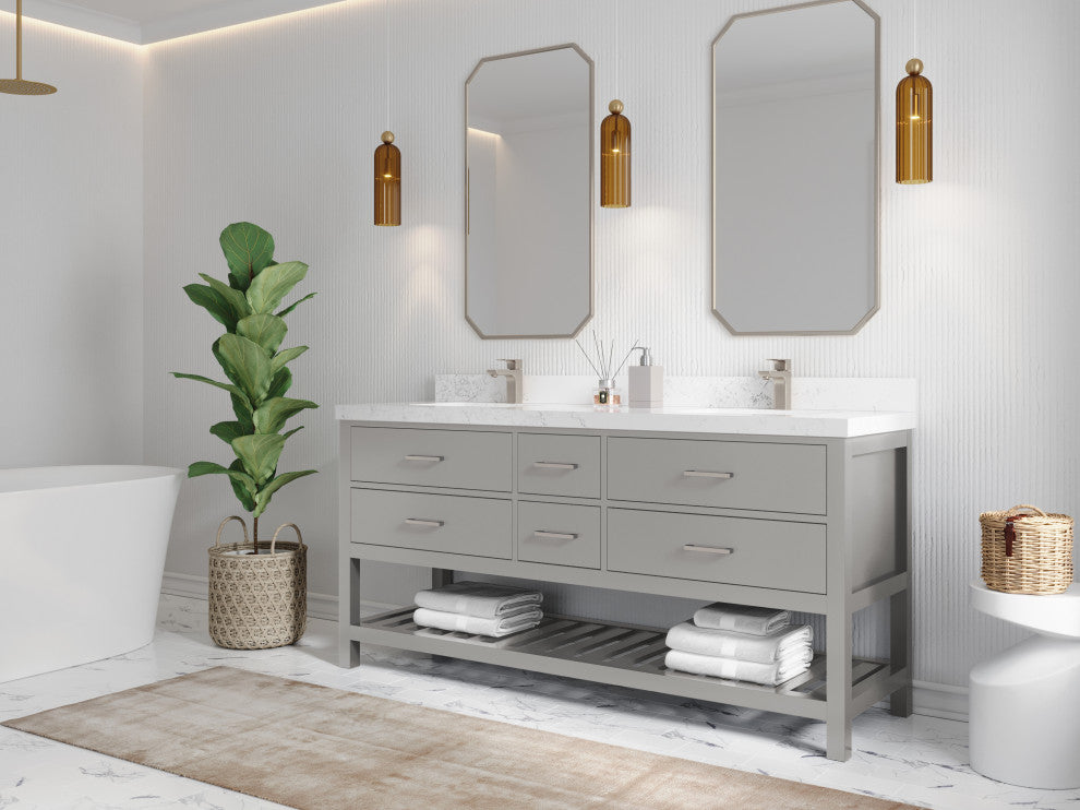 Parker 72 Double Sink Bath Vanity in Elephant Skin Gray  2" Calacatta Laza