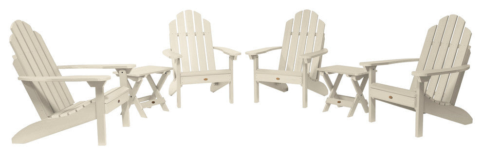 4 Classic Westport Adirondack Chairs, 2 Folding Side Tables, Whitewash