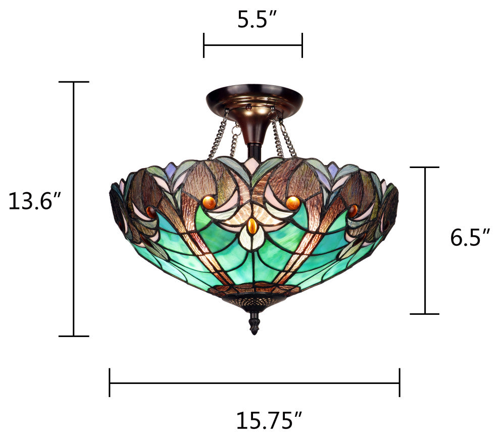 Liaison Victorian-Style 2-Light Ceiling Semi-Flush Mount 16" Wide