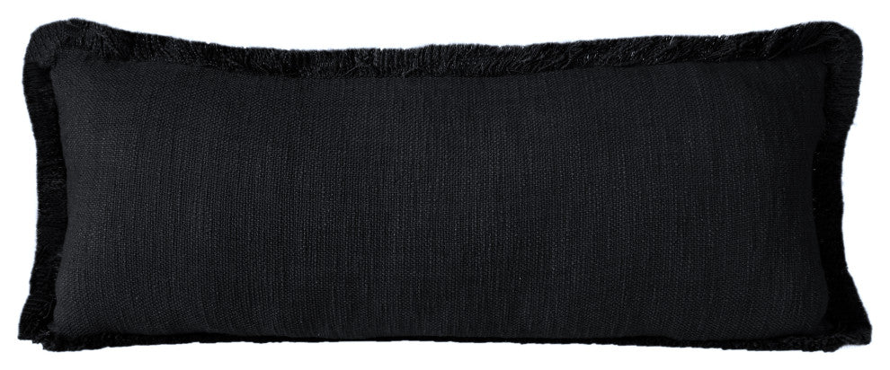 Ox Bay Handwoven Black Distressed Organic Cotton Pillow Cover, 14"x36"