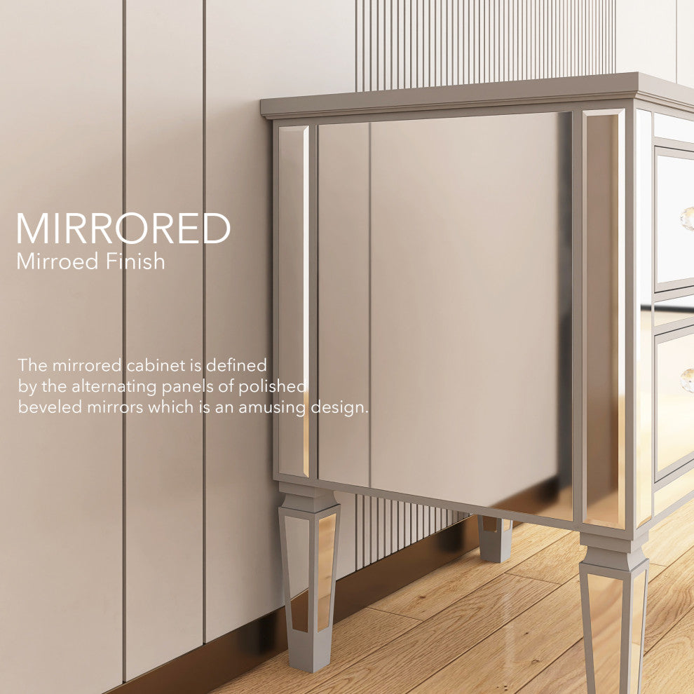 2-Drawer Mirrored Nightstand in Silver