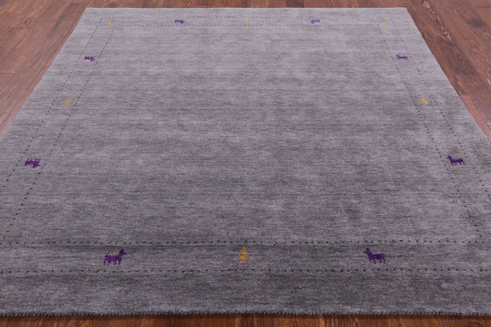 7' Square Hand Knotted Persian Gabbeh Wool Rug Q4359
