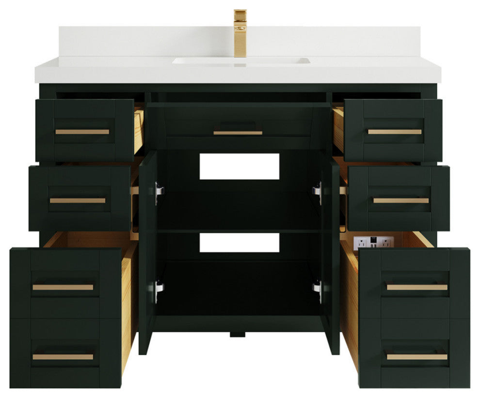 Cambridge 48 Single Sink Bath Vanity in Dark Forest Green 2" White Quartz