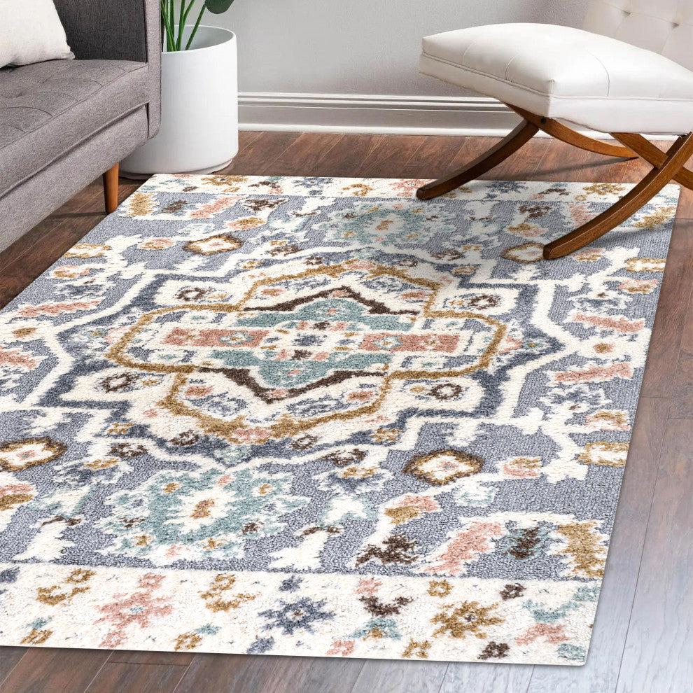 Aziza Persian Medallion High-Low Multi 5'x8' Area Rug