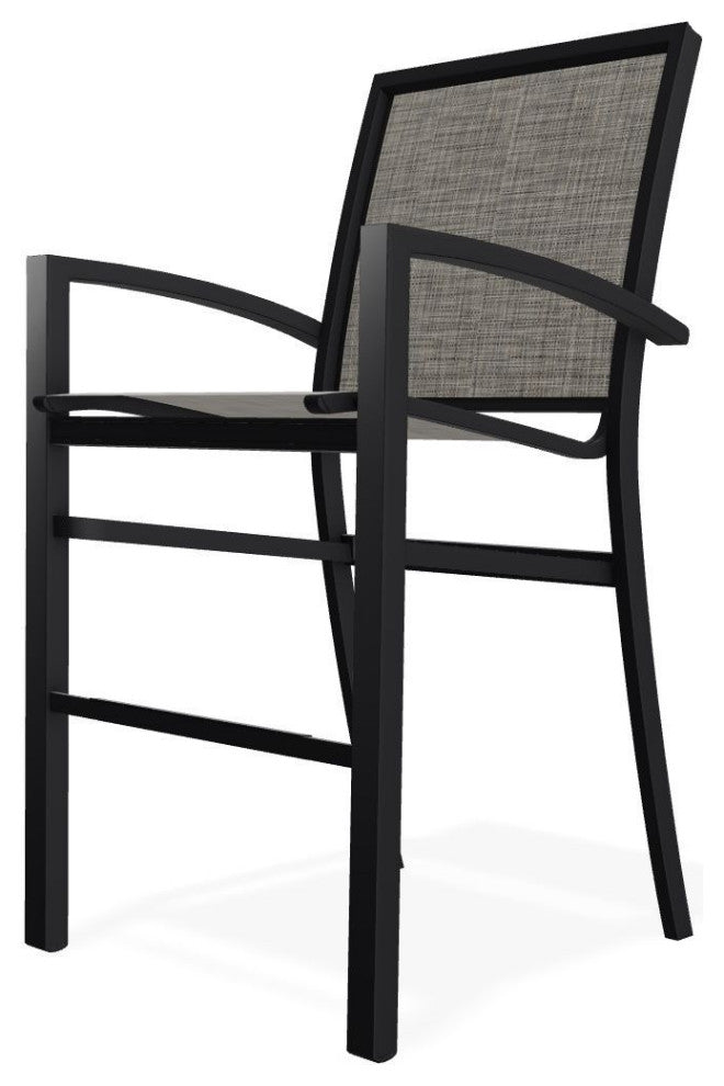 Kendall Sling Bar Height Stackable Outdoor Stool, Storm/Black