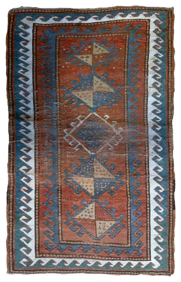 Handmade Antique Collectible Caucasian Kazak Rug, 2.7'x4.2', 82cmx128cm 1880
