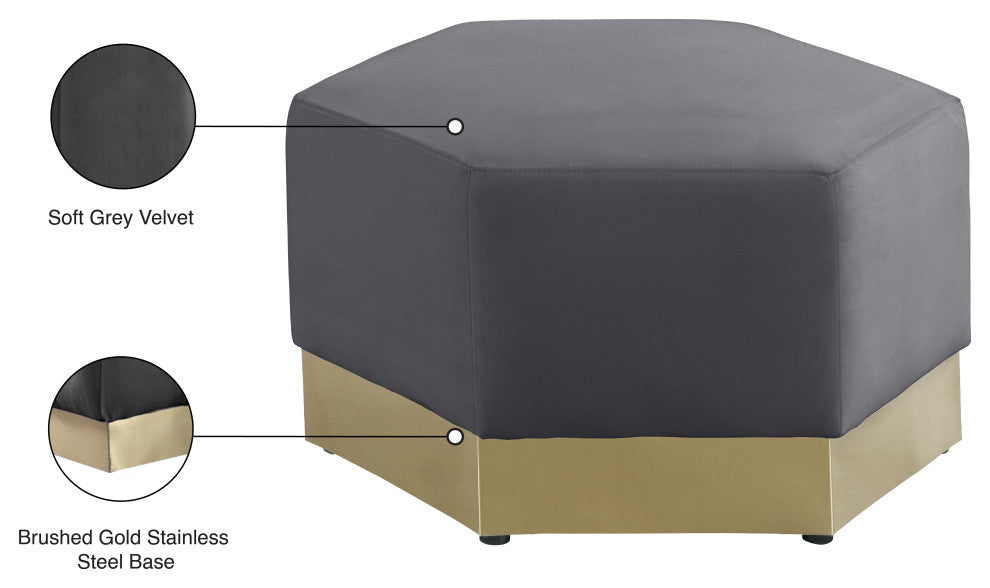 Marquis Velvet Upholstered Set, Gray, Ottoman
