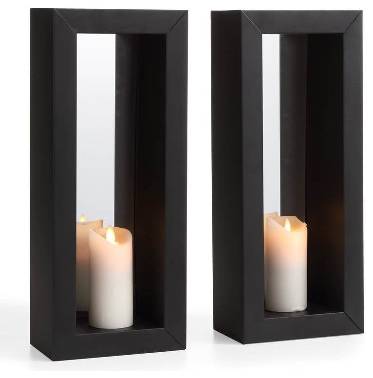 Danya B. Vertical Mirror Pillar Candle Sconces With Metal Frame, Set of 2