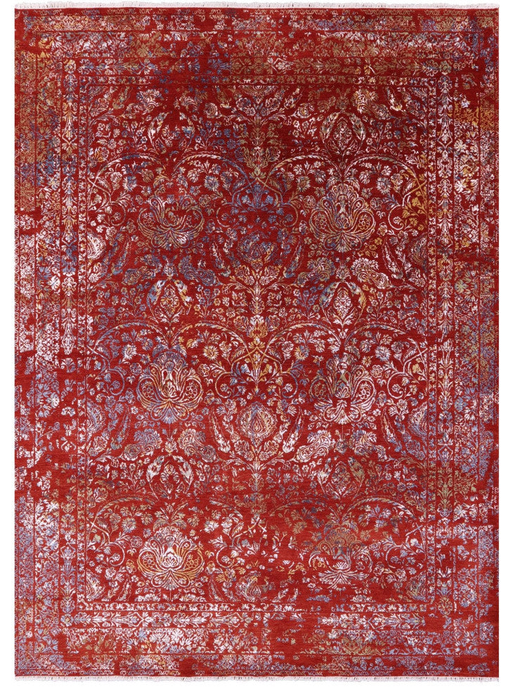 9' 1" X 12' 2" Modern Hand Knotted Wool and Silk Rug Q11353