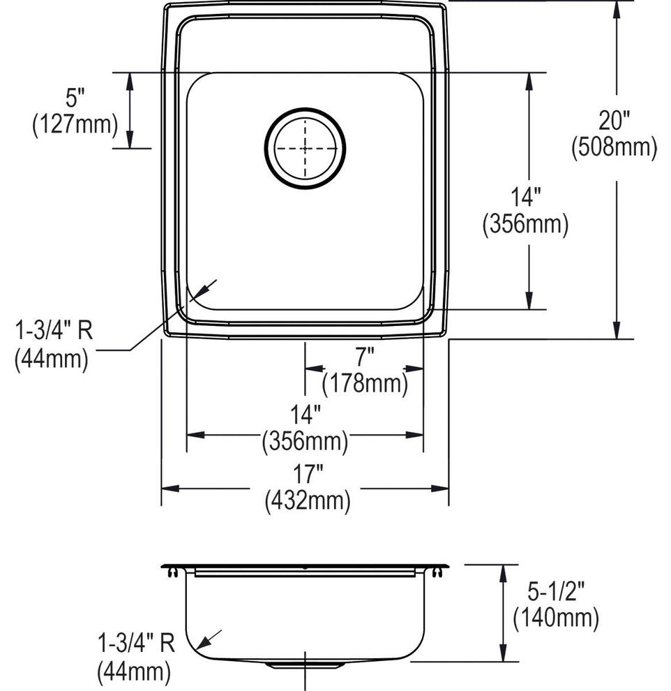 Elkay LRAD172055 Lustertone 17" Drop In Single Basin Stainless - 3 Faucet Holes
