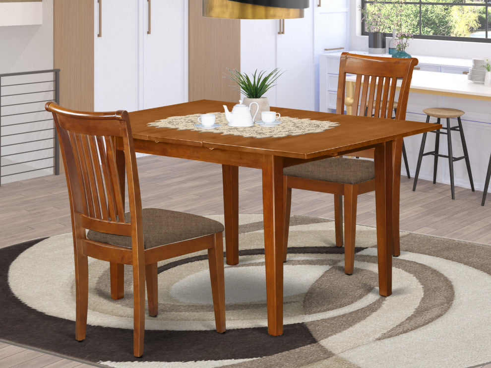 3 Pc Set Milan Kitchen Table Featuring Leaf, 2 Seat Chairs In Saddle Brown