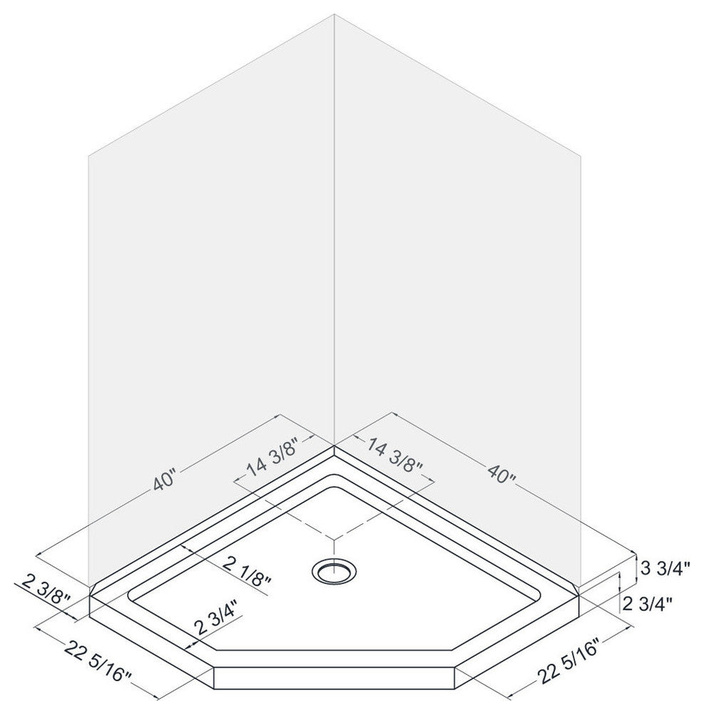 Neo-Angle Shower Base, Biscuit Color, 40"x40"x2.75"
