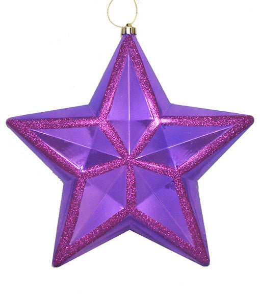 Shiny Glitter Commercial Size Shatterproof Star Christmas Ornament, Purple, 12"