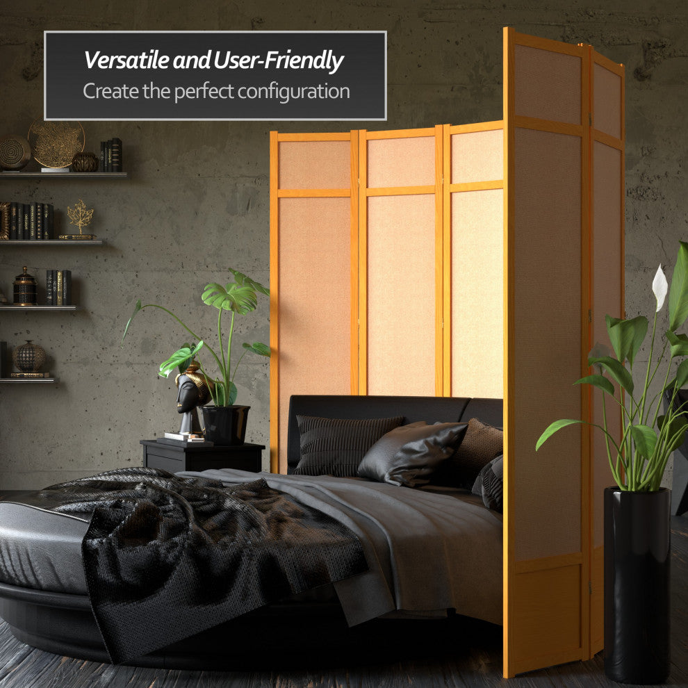 7' Tall Jute Shoji Screen, 4 Panel, Honey