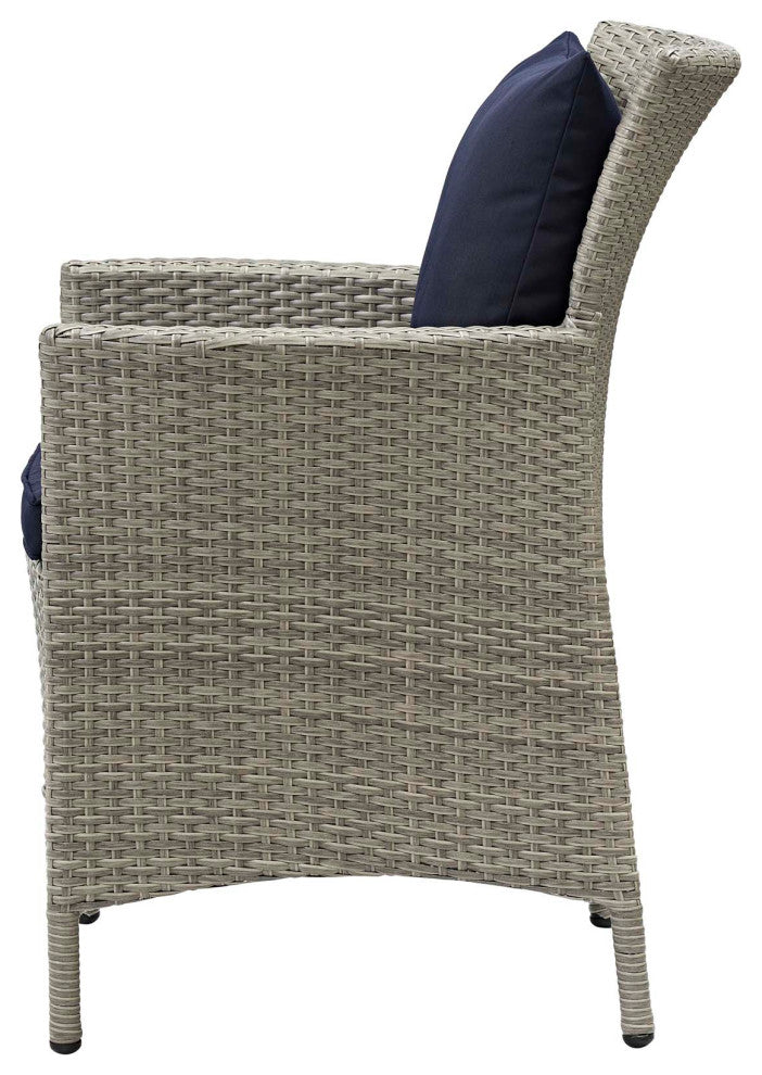 Lounge Sectional Sofa Chair Set, Rattan, Wicker, Gray Blue Navy, Outdoor