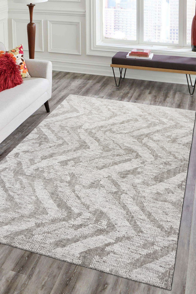 Ivory Contemporary Geometric Transitional High-Low Area Rug