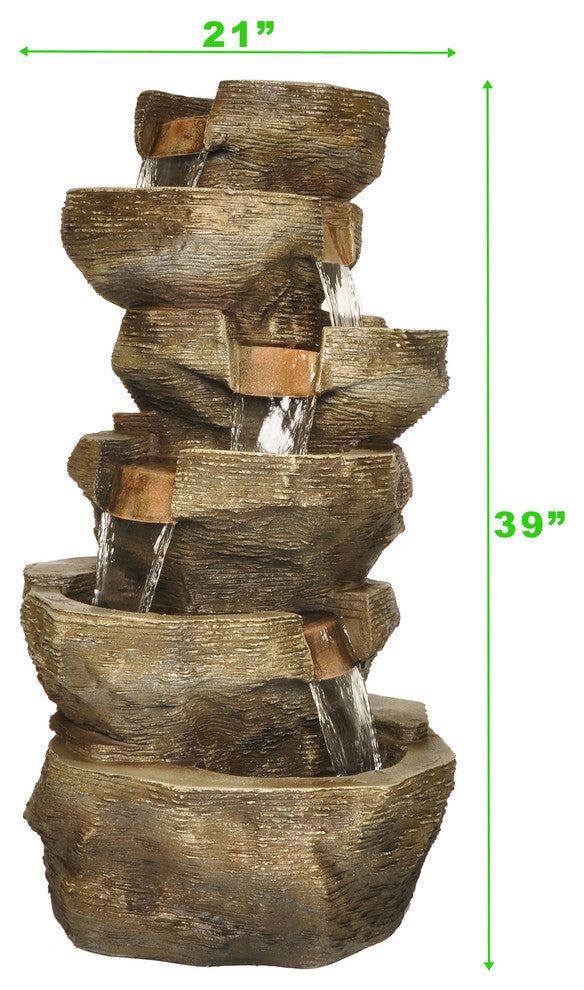 Zenvida Tiered Rock Waterfall Outdoor Garden Fountain, 39"