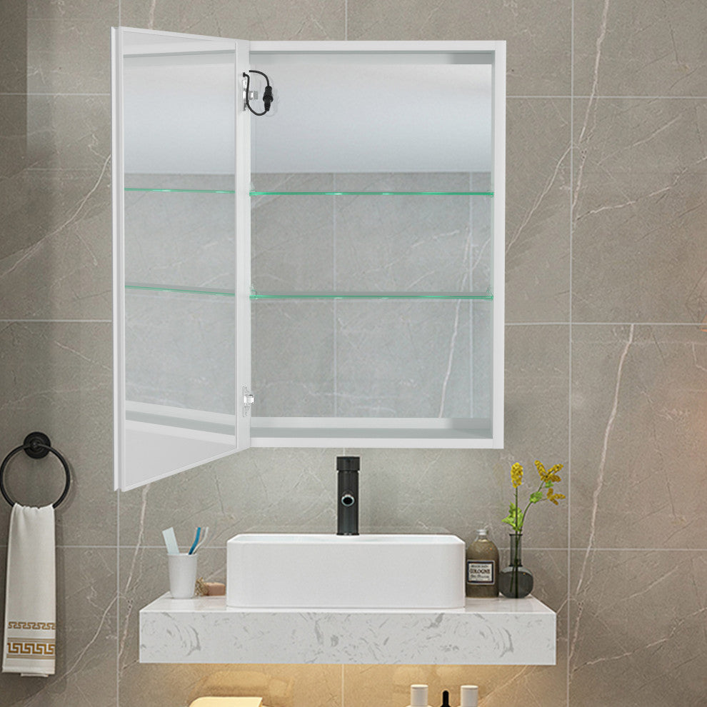 20 in. W x 30 in. H Aluminum Surface Mount Medicine Cabinet with Lighted Mirror