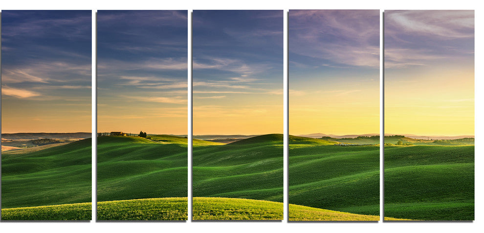 "Green Rural Rolling Hills Tuscany" Landscape Wall Art Print, 5 Panels, 60"x28"