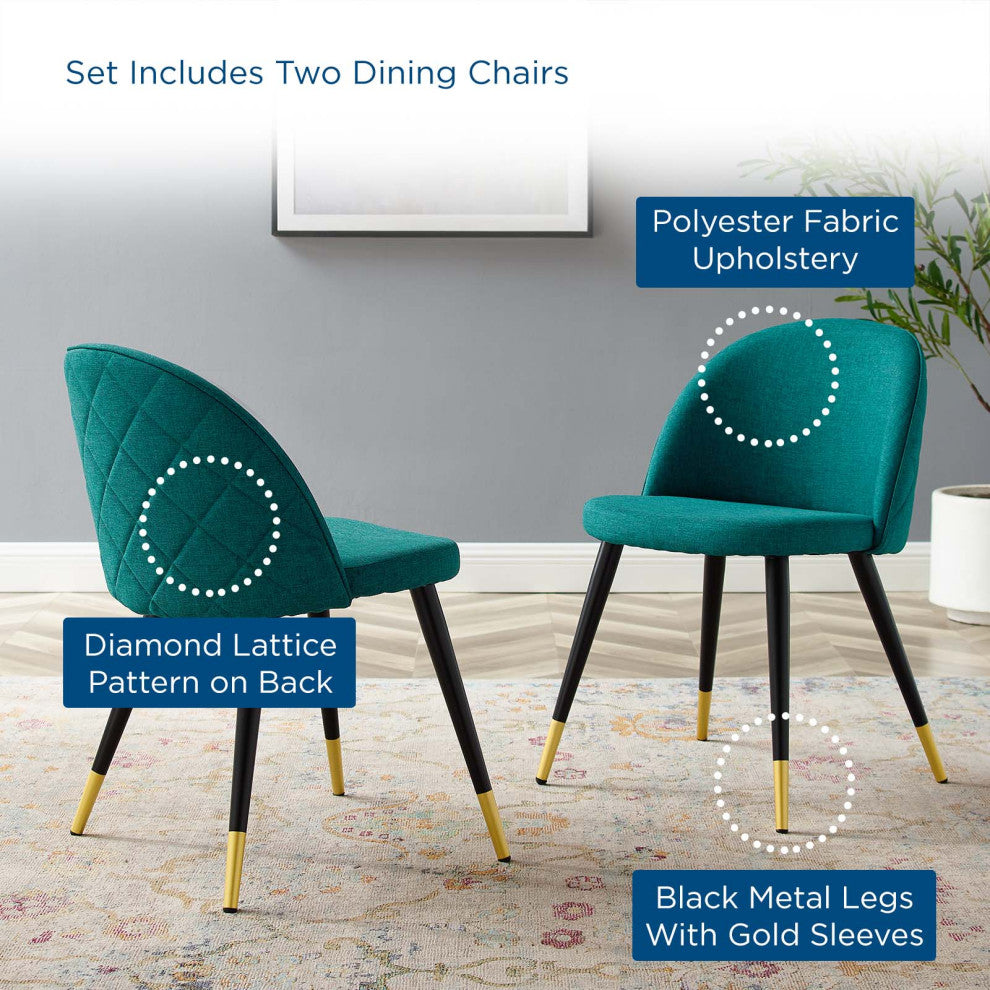 Side Dining Chair, Set of 2, Fabric, Teal Blue, Modern, Cafe Bistro Restaurant