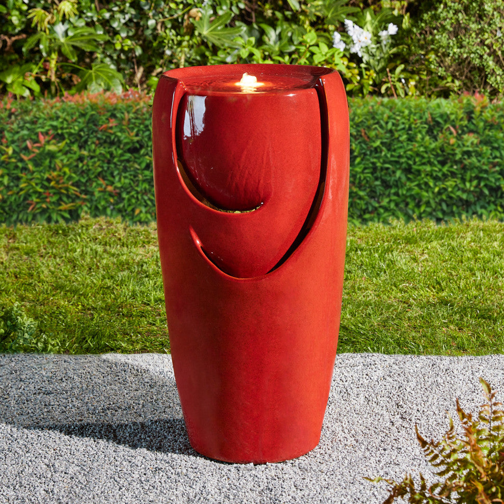 Red Ceramic Pot Fountain with Pump
