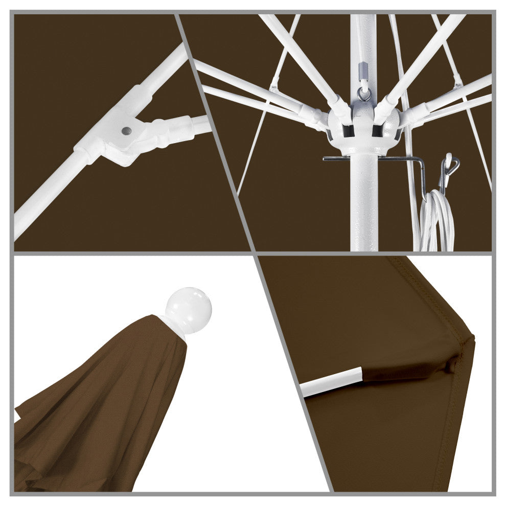 11' Fiberglass Umbrella With White Frame, Woven Sesame, 11'