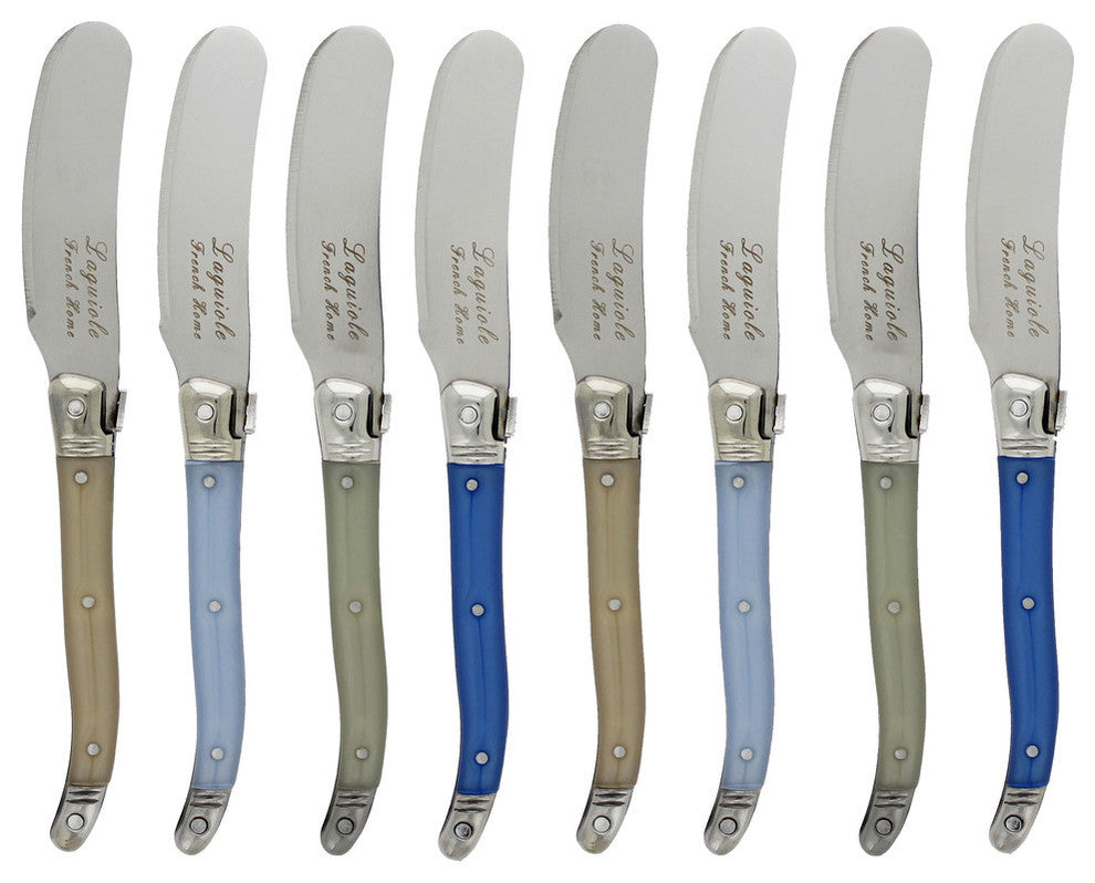 French Home Laguiole Spreaders, Set of 8, Blue and Cream