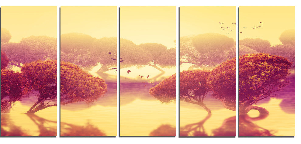 Peaceful Japanese Gardens, Landscape Canvas Art Print, 60"x28", 5 Panels