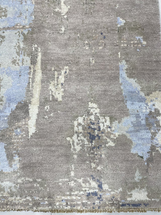 Hand-Knotted Wool Gray Transitional Abstract Traditional Knot Rug, 7'10x10'