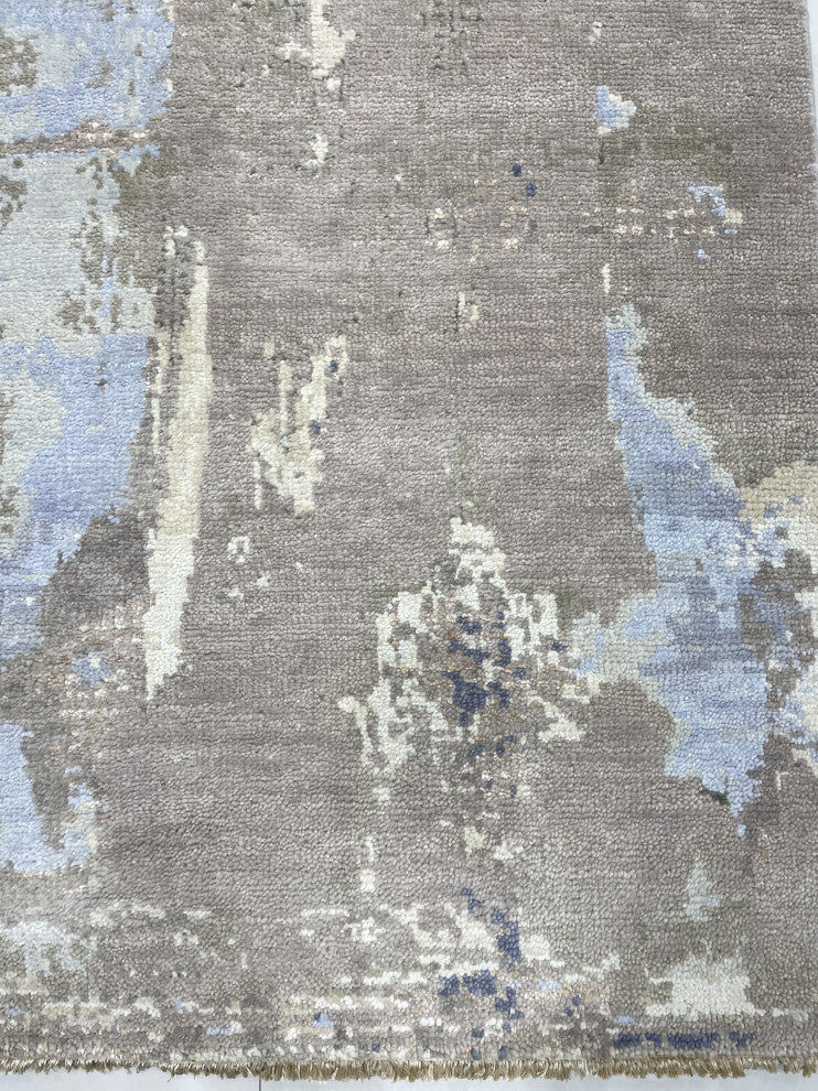 Hand-Knotted Wool Gray Transitional Abstract Traditional Knot Rug, 7'10x10'