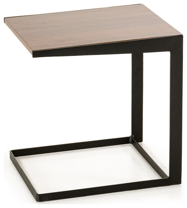 19" Walnut Veneer And Metal End Table