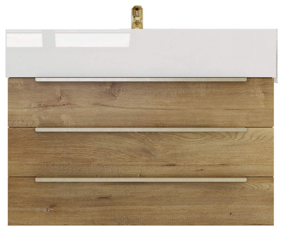 Madison 30" Wall Mounted Vanity With Reinforced Acrylic Sink, Oak