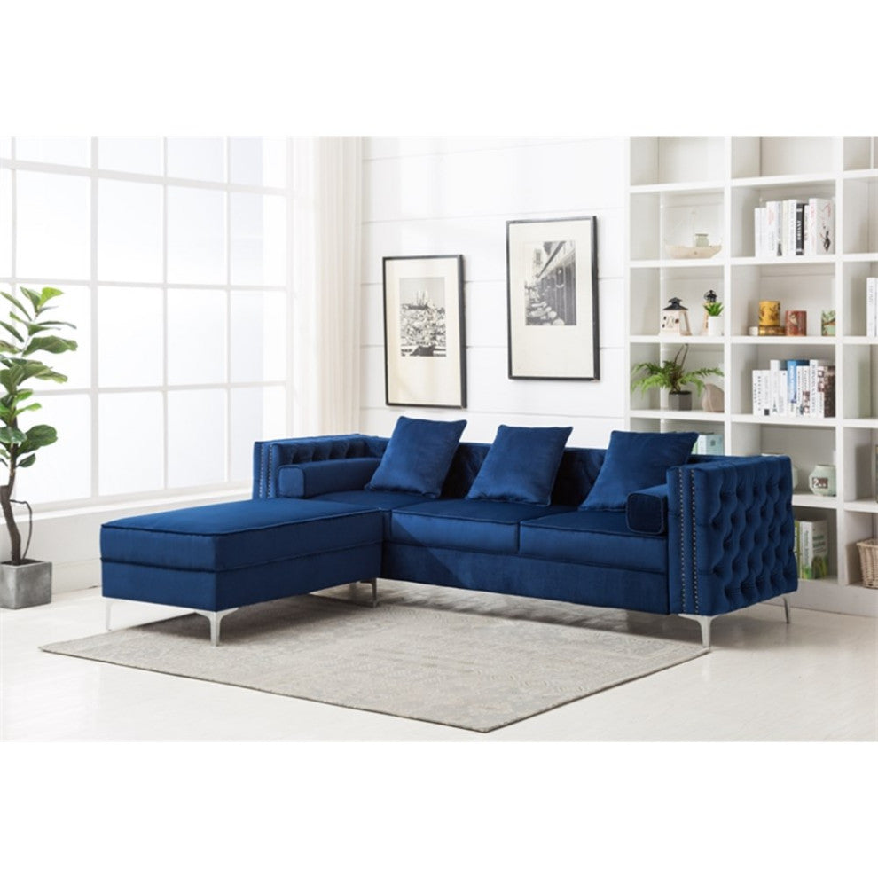 Legend Vansen 104" Modern Wood & Velvet Fabric Sofa with Ottoman in Blue