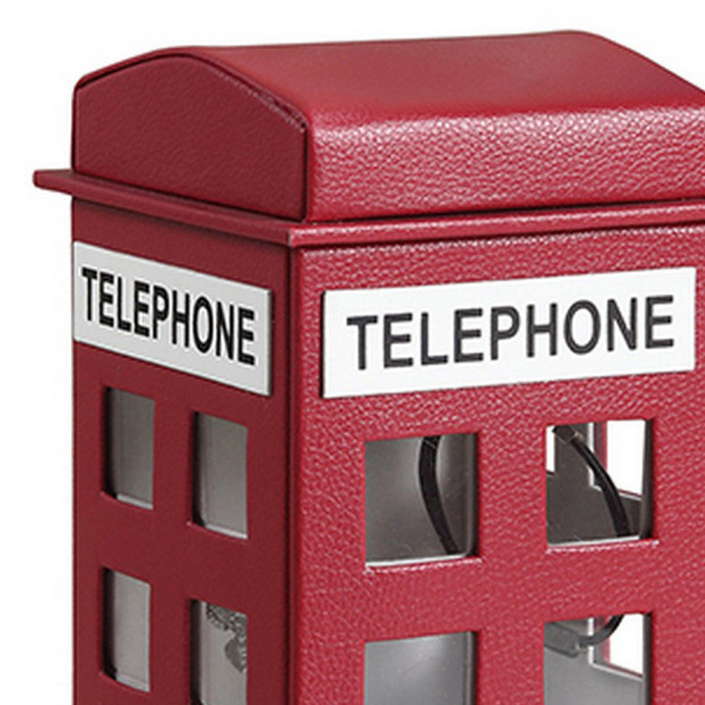 Benzara BM240353 Telephone Booth Jewelry Box With 2 Drawers, Burgundy Red
