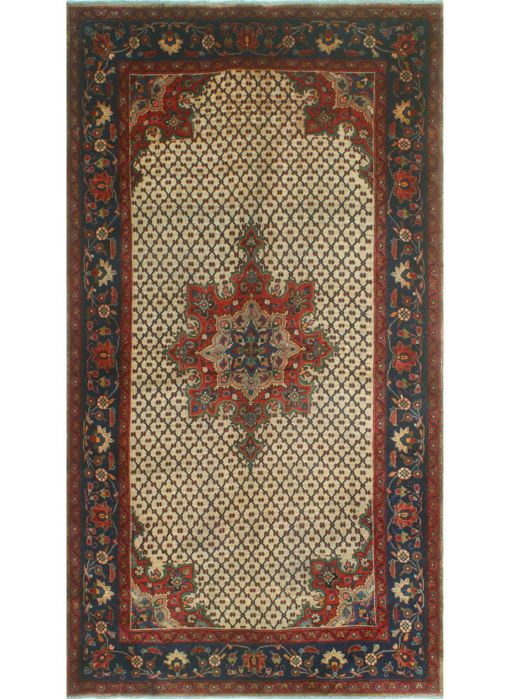 Fine Vintage Distressed Brittni Beige/Navy Runner, 5'1x9'9