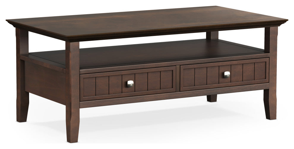 Acadian Solid Wood Coffee Table With Drawer, Brunette Brown