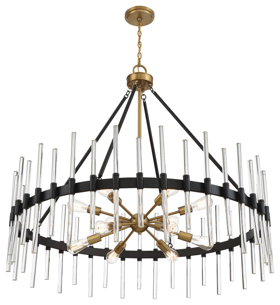 Santiago 12-Light Chandelier, Matte Black With Warm Brass Accents