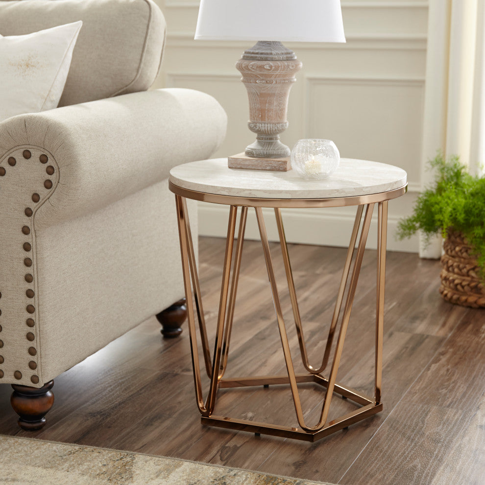 Dorking Faux Stone Round End Table