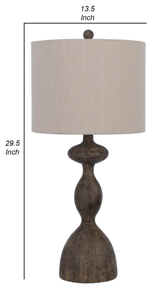 Benzara BM282180 2 Table Lamps, Resin Accent, Rustic Wood Brown, Beige