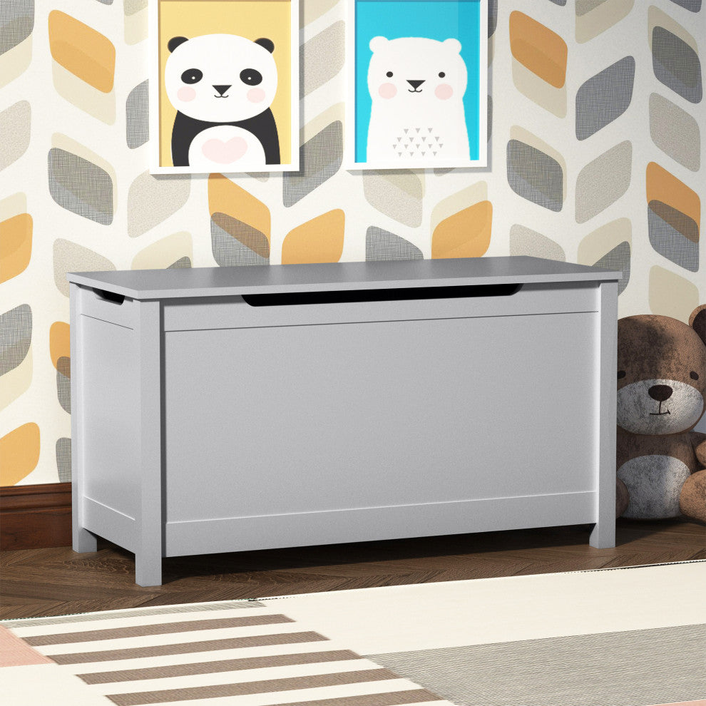 Kids Wooden Toy Box Storage with Safety Hinged Lid, Gray